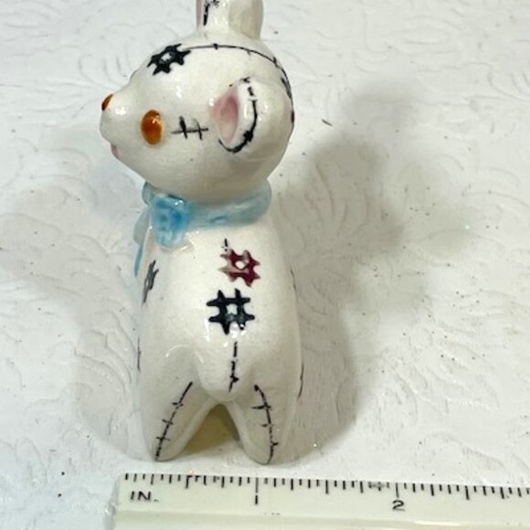 VTG Cute Stuffed Bear Figurine on 4 Legs Ceramic Blue Ribbon Bow Japan 3"x1" - Picture 13 of 13